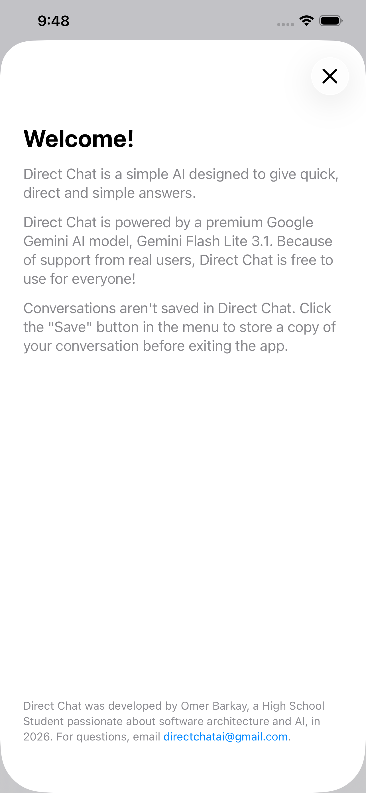 Direct Chat welcome screen in dark mode