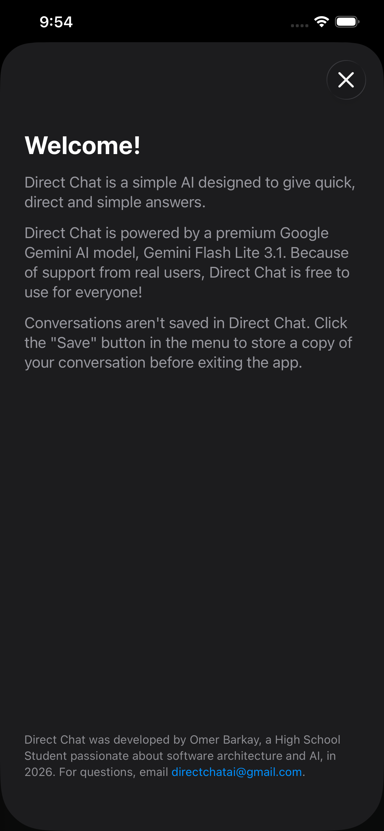 Direct Chat welcome screen in light mode